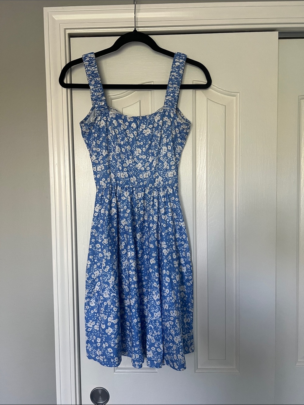 Blue Floral Square-Neck Mini Sun Dress Size Small With Pockets - Picture 5 of 6